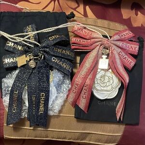 CHANEL VIP Blue  and Red Bow Ornaments